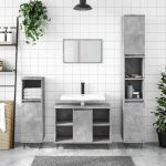 Dulap pentru baie, gri beton, 80x33x60 cm, lemn compozit