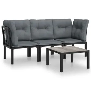 Set mobilier de grădină, 4 piese, negru și gri, poliratan