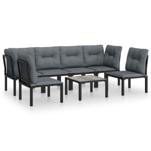 Set mobilier de grădină, 7 piese, negru și gri, poliratan