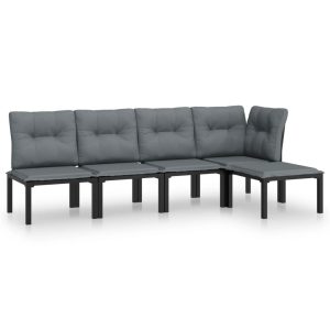 Set mobilier de grădină, 5 piese, negru/gri, poliratan