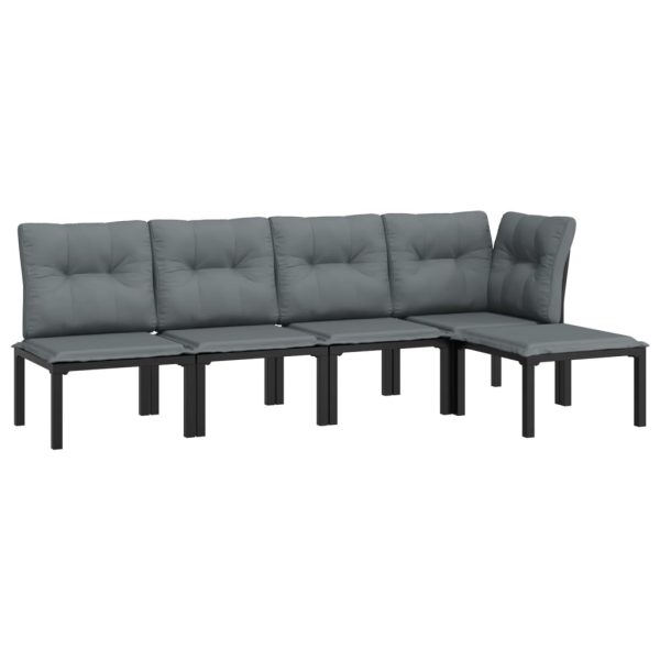 Set mobilier de grădină, 5 piese, negru/gri, poliratan