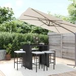 Set bar de grădină, 7 piese, cu perne, negru, poliratan