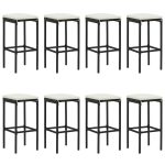 Set mobilier bar de grădină cu perne, 9 piese, negru, poliratan