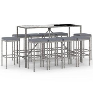 Set mobilier de grădină cu perne, 11 piese, gri, poliratan