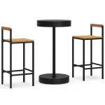 Set bar pentru grădină, 3 piese, negru, poliratan/lemn acacia