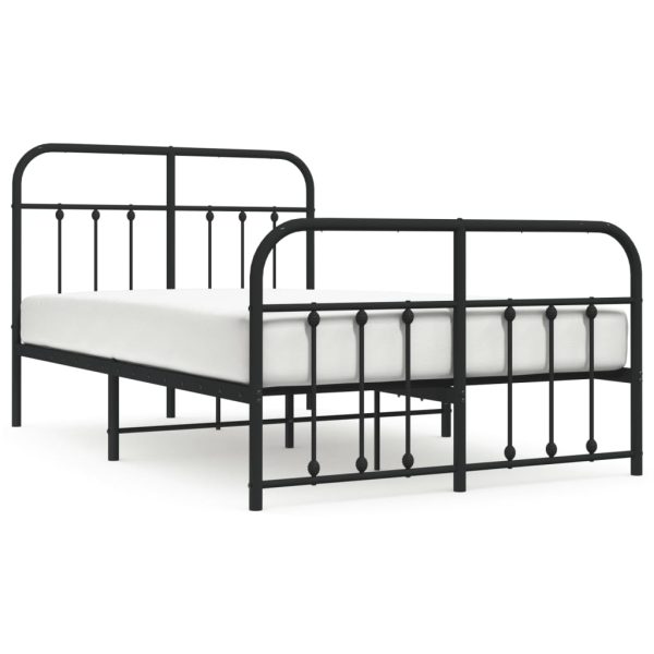 Cadru pat metalic cu tăblie de cap/picioare, negru, 120×190 cm