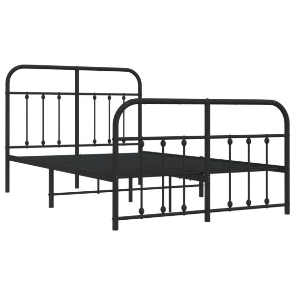 Cadru pat metalic cu tăblie de cap/picioare, negru, 120×190 cm