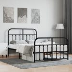 Cadru pat metalic cu tăblie de cap/picioare, negru, 120×190 cm