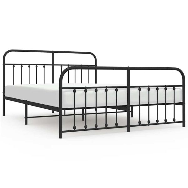 Cadru pat metalic cu tăblii de cap/picioare, negru, 183×213 cm