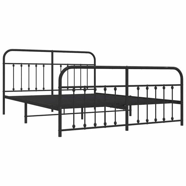 Cadru pat metalic cu tăblii de cap/picioare, negru, 183×213 cm