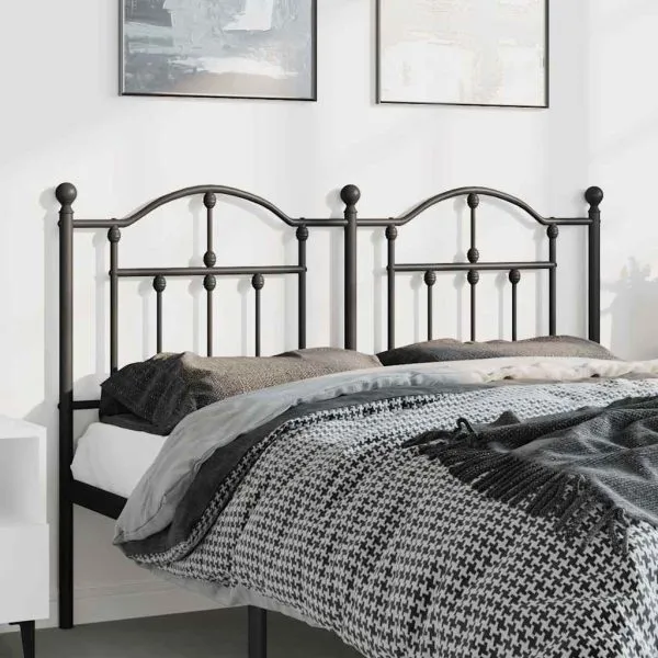 Tăblie de pat metalică, negru, 150 cm