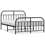 Cadru pat metalic cu tăblie de cap/picioare, negru, 135×190 cm