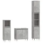 Set dulapuri de baie, 3 piese, gri beton, lemn prelucrat