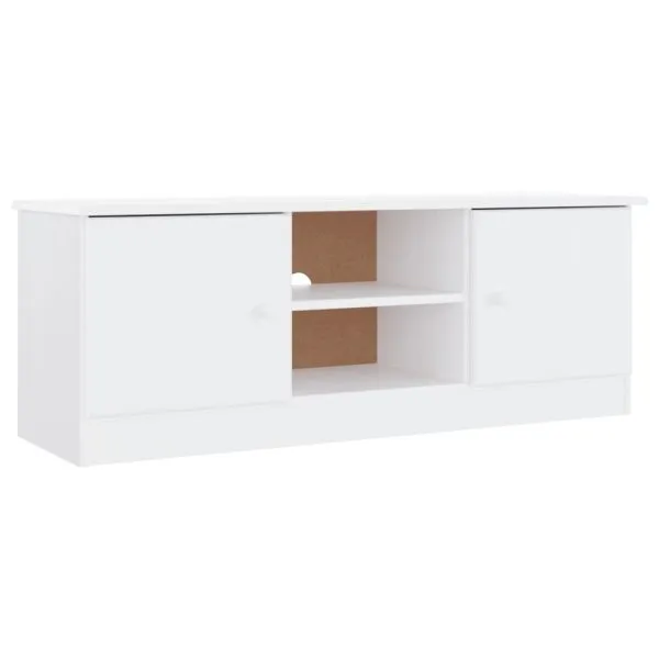 Dulap TV „ALTA” alb, 112x35x41 cm, lemn masiv de pin