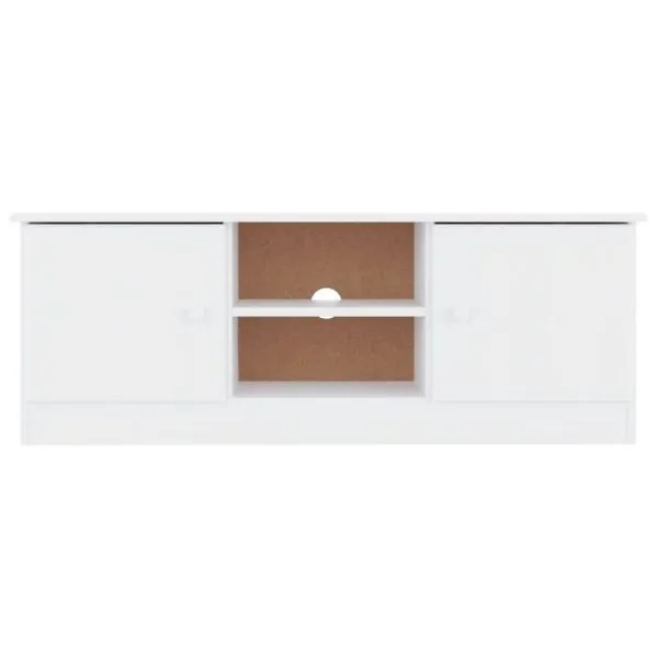 Dulap TV „ALTA” alb, 112x35x41 cm, lemn masiv de pin