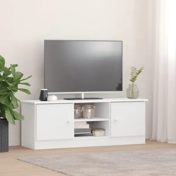 Dulap TV „ALTA” alb, 112x35x41 cm, lemn masiv de pin