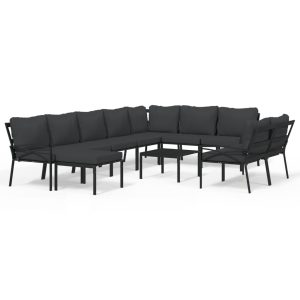Set mobilier de grădină cu perne gri, 11 piese, oțel