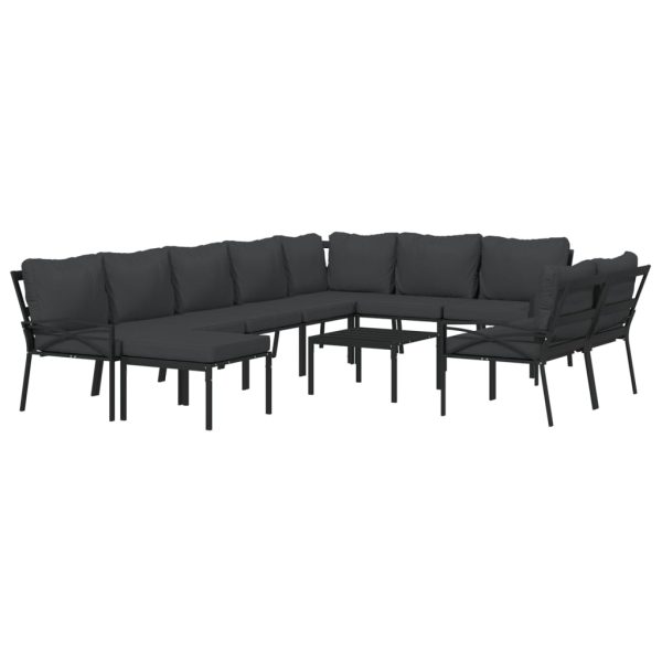 Set mobilier de grădină cu perne gri, 11 piese, oțel