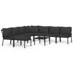 Set mobilier de grădină cu perne gri, 9 piese, oțel