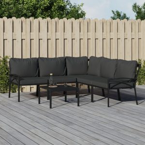 Set mobilier de grădină cu perne gri, 6 piese, oțel