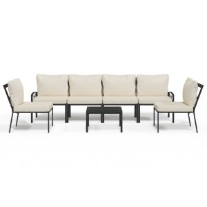 Set mobilier de grădină cu perne nisipii, 7 piese, oțel
