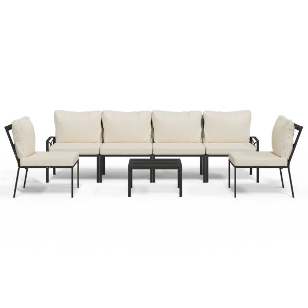 Set mobilier de grădină cu perne nisipii, 7 piese, oțel