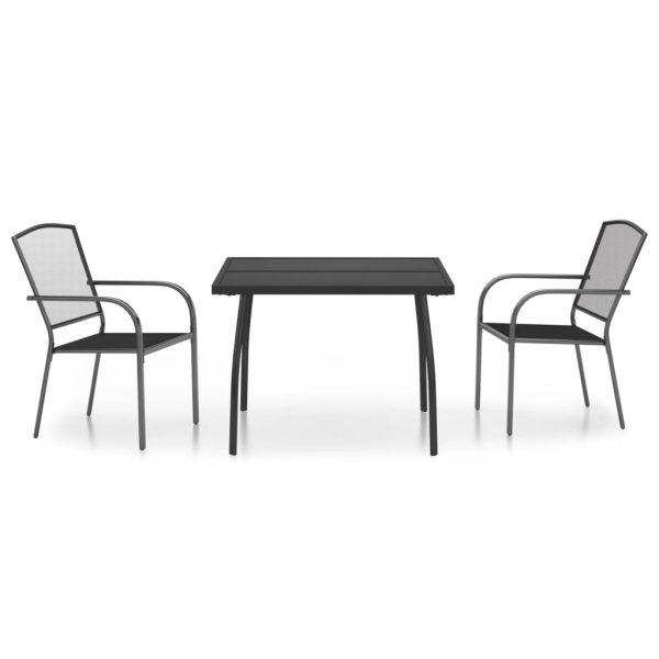 Set de masă grădină, 3 piese, antracit, oțel