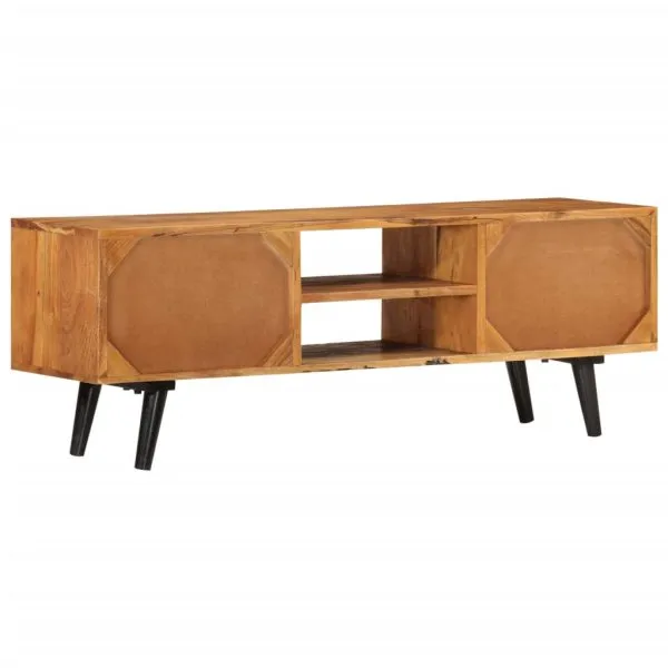 Comodă TV cu uși, 112x30x40 cm, lemn masiv de acacia și metal