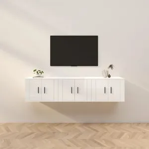 Dulapuri TV montate perete 3 buc. alb extralucios 57×34,5×40 cm