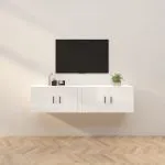 Dulapuri TV montate perete 2 buc. alb extralucios 80×34,5×40 cm