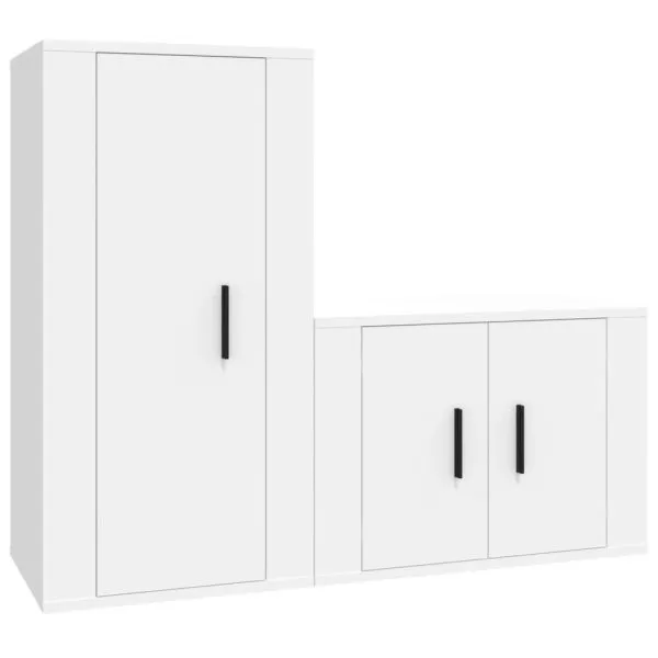 Set dulap TV, 2 piese, alb, lemn prelucrat