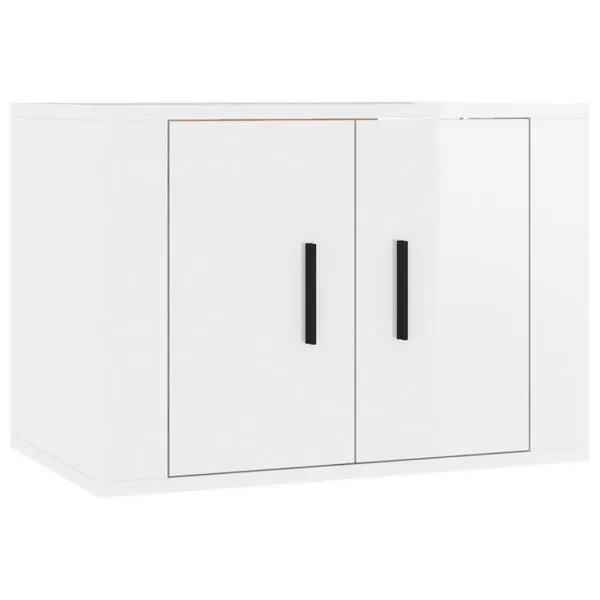 Set dulap TV, 2 piese, alb extralucios, lemn prelucrat