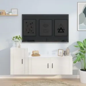 Set dulap TV, 2 piese, alb extralucios, lemn prelucrat