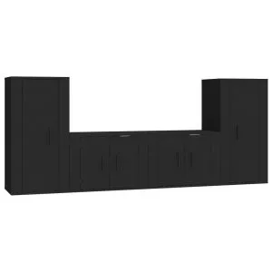 Set dulap TV, 4 piese, negru, lemn prelucrat