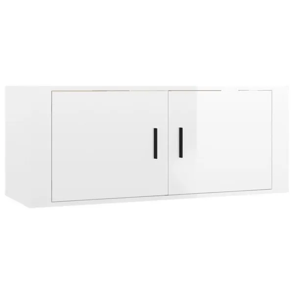 Set dulapuri TV, 7 piese, alb extralucios, lemn prelucrat