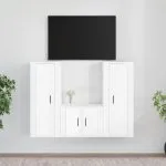 Set comodă TV, 3 piese, alb extralucios, lemn prelucrat