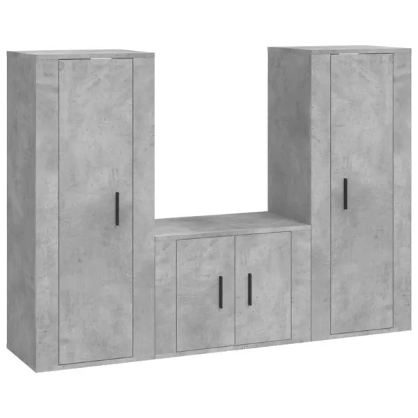 Set dulapuri TV, 3 piese, gri beton, lemn prelucrat