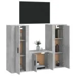 Set dulapuri TV, 3 piese, gri beton, lemn prelucrat
