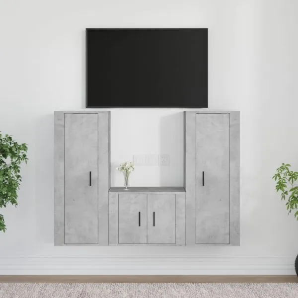 Set dulapuri TV, 3 piese, gri beton, lemn prelucrat