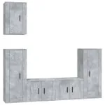 Set dulap TV, 5 piese, gri beton, lemn prelucrat