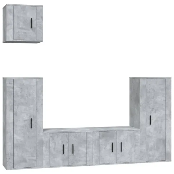 Set dulap TV, 5 piese, gri beton, lemn prelucrat