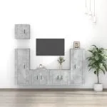 Set dulap TV, 5 piese, gri beton, lemn prelucrat