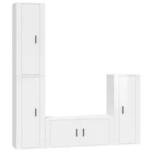 Set dulap TV, 4 piese, alb extralucios, lemn prelucrat