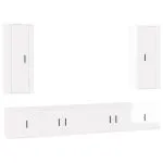 Set dulap TV, 6 piese, alb extralucios, lemn prelucrat