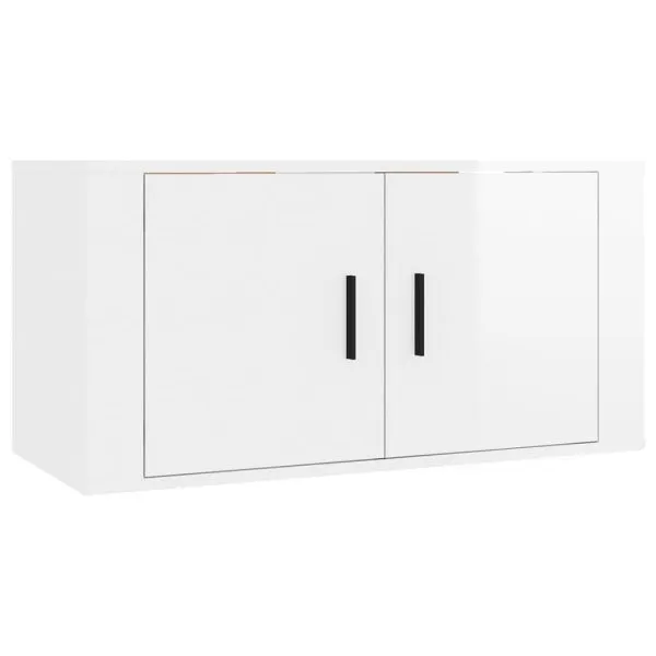 Set dulap TV, 6 piese, alb extralucios, lemn prelucrat