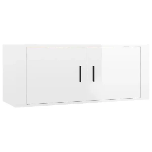 Set dulap TV, 8 piese, alb extralucios, lemn prelucrat
