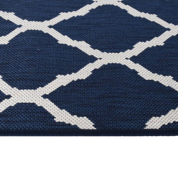 Covor de exterior, bleumarin/alb, 100×200 cm, design reversibil