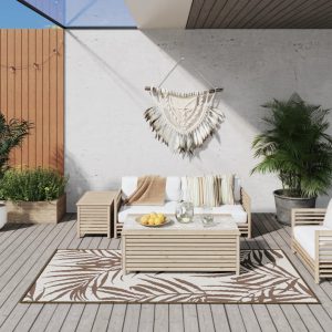 Covor de exterior, maro și alb, 100×200 cm, design reversibil