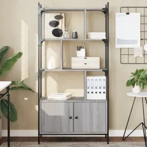 Bibliotecă cu uși gri sonoma 76,5x30x154,5 cm lemn compozit