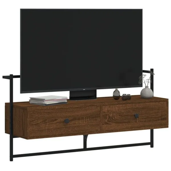 Dulap TV montat pe perete, stejar maro, 100,5x30x51 cm, lemn